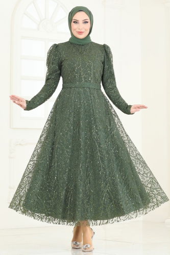 moda selvim Evening Dress 5605EDF311 Khaki - Thumbnail