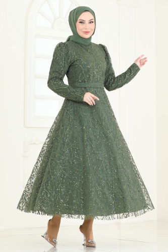 moda selvim Evening Dress 5605EDF311 Khaki - Thumbnail