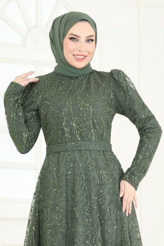 moda selvim فستان سهرة اخضر عفني 5605EDF311 - Thumbnail