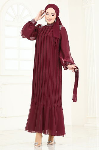 moda selvim فستان سهرة خمري 5606EDF311 - Thumbnail