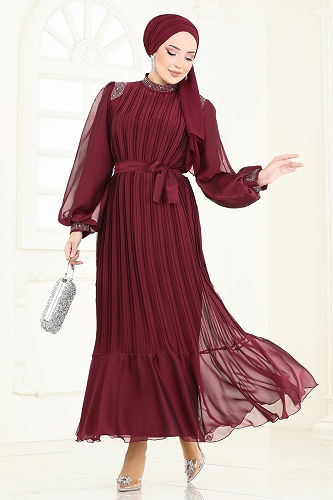 moda selvim فستان سهرة خمري 5606EDF311 - Thumbnail