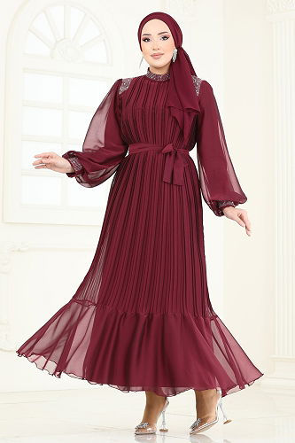 moda selvim فستان سهرة خمري 5606EDF311 - Thumbnail