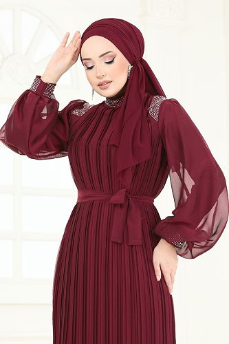 moda selvim فستان سهرة خمري 5606EDF311 - Thumbnail