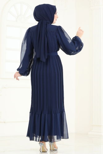 moda selvim Evening Dress 5606EDF311 Navy Blue - Thumbnail