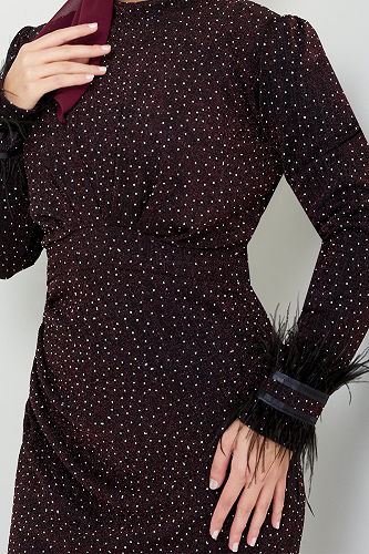 moda selvim EVENING DRESS 5620END900-M Burgundy - Thumbnail