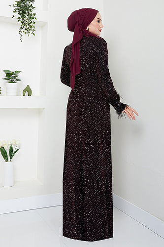 moda selvim EVENING DRESS 5620END900-M Burgundy - Thumbnail