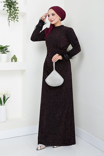 moda selvim فستان سهرة خمري 5620END900-M - Thumbnail