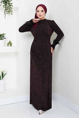 moda selvim فستان سهرة خمري 5620END900-M - Thumbnail