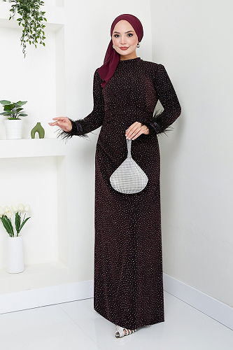 moda selvim فستان سهرة خمري 5620END900-M - Thumbnail