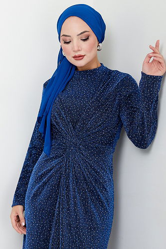 moda selvim فستان سهرة نيلي 5622END900-M - Thumbnail