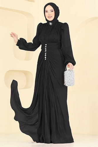 moda selvim Evening Dress 5626DMNK1166 Black - Thumbnail