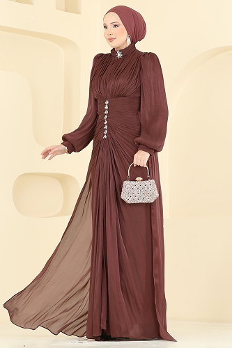 moda selvim Evening Dress 5626DMNK1166 Copper - Thumbnail