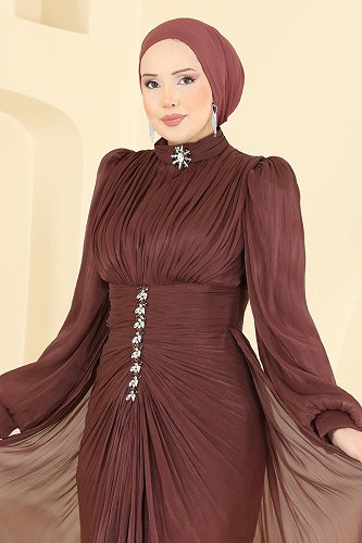 moda selvim Evening Dress 5626DMNK1166 Copper - Thumbnail