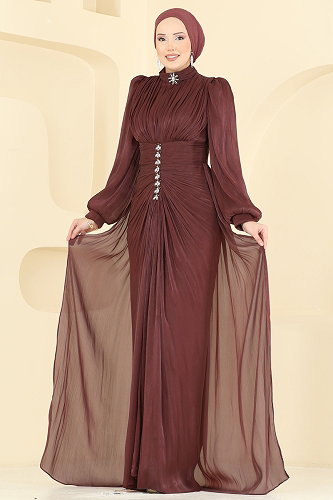 moda selvim Evening Dress 5626DMNK1166 Copper - Thumbnail