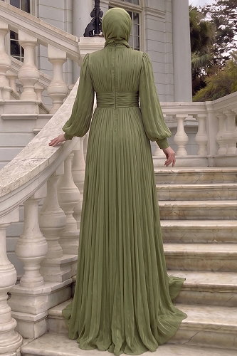 moda selvim Evening Dress 5626DMNK1166 Khaki - Thumbnail