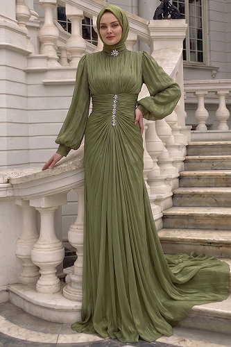 moda selvim Evening Dress 5626DMNK1166 Khaki - Thumbnail