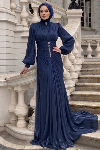 D.M.N.K. - Evening Dress 5626DMNK1166 Navy Blue