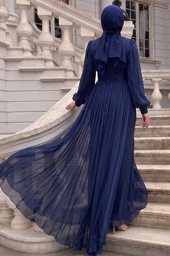 moda selvim Evening Dress 5626DMNK1166 Navy Blue - Thumbnail