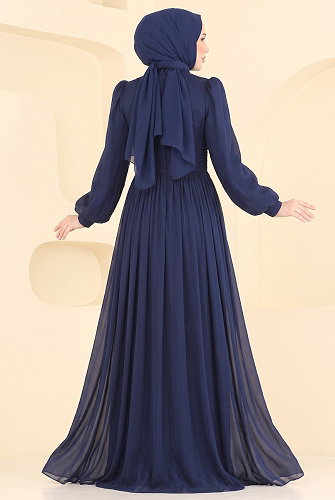 moda selvim Evening Dress 5626DMNK1166 Navy Blue - Thumbnail