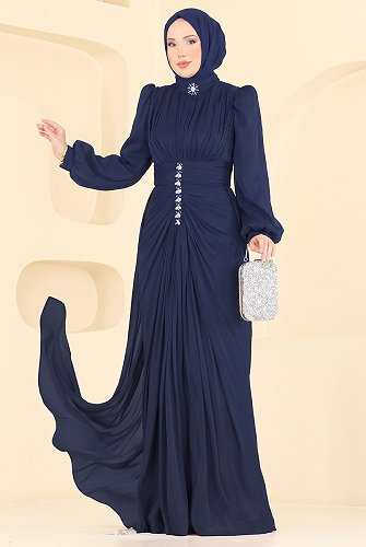 moda selvim Evening Dress 5626DMNK1166 Navy Blue - Thumbnail
