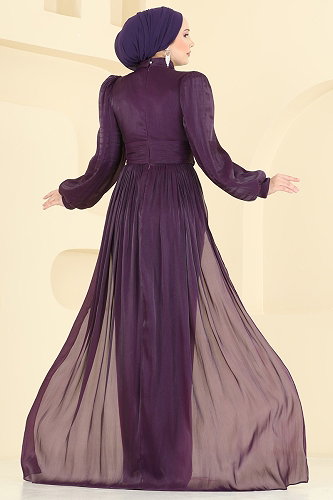 moda selvim فستان سهرة أرجواني 5626DMNK1166 - Thumbnail