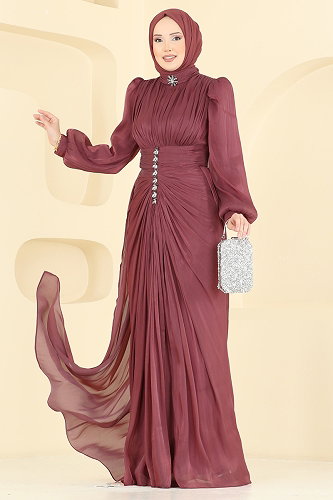 moda selvim Evening Dress 5626DMNK1166 Rose Dried - Thumbnail