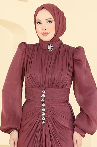 moda selvim فستان سهرة وردي 5626DMNK1166 - Thumbnail