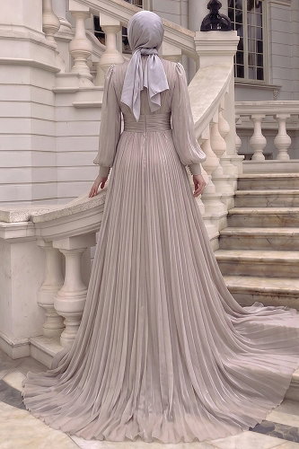 moda selvim Evening Dress 5626DMNK1166 Stone - Thumbnail