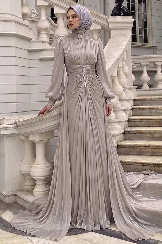 moda selvim فستان سهرة بيج 5626DMNK1166 - Thumbnail