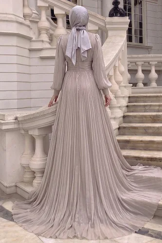 moda selvim فستان سهرة بيج 5626DMNK1166 - Thumbnail