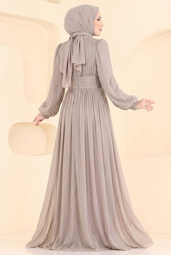 moda selvim فستان سهرة بيج 5626DMNK1166 - Thumbnail