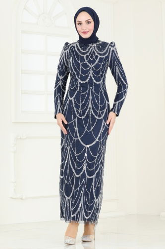 moda selvim Evening Dress 5631EDF311 Navy Blue - Thumbnail