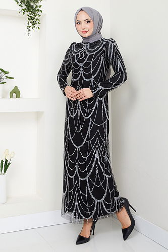 moda selvim Evening Dress 5631END900-M Black - Thumbnail