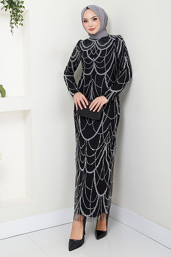 moda selvim Evening Dress 5631END900-M Black - Thumbnail