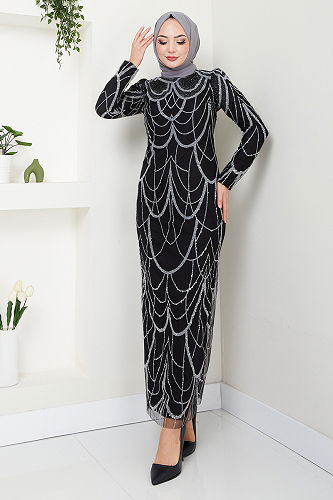 moda selvim Evening Dress 5631END900-M Black - Thumbnail