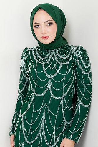 moda selvim Evening Dress 5631END900-M Emerald - Thumbnail