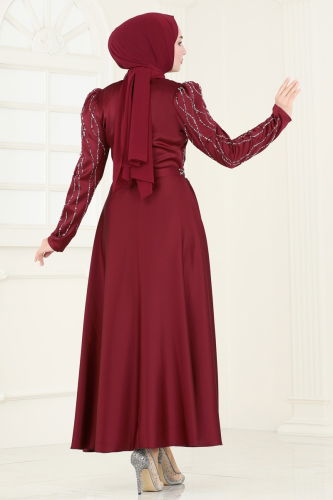 moda selvim Evening Dress 5633EDF311 Burgundy - Thumbnail