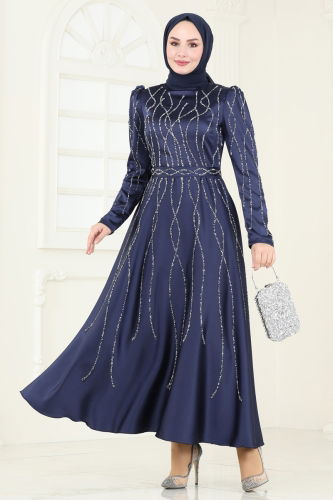 moda selvim Evening Dress 5633EDF311 Navy Blue - Thumbnail