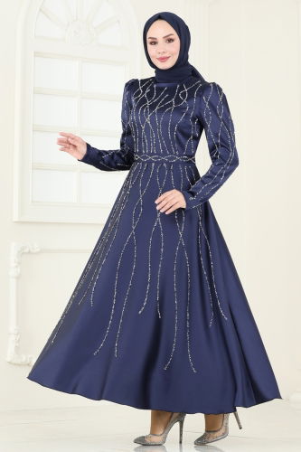 moda selvim Evening Dress 5633EDF311 Navy Blue - Thumbnail