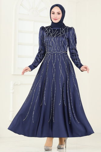 moda selvim Evening Dress 5633EDF311 Navy Blue - Thumbnail