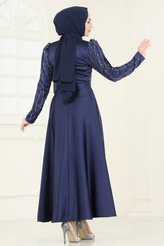 moda selvim Evening Dress 5633EDF311 Navy Blue - Thumbnail