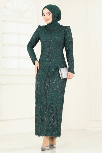 moda selvim Evening Dress 5634EDF311 Emerald - Thumbnail