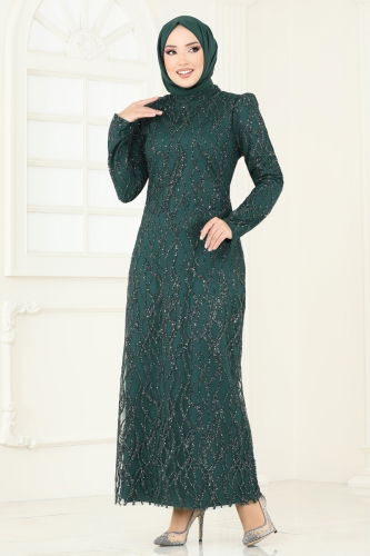 moda selvim Evening Dress 5634EDF311 Emerald - Thumbnail