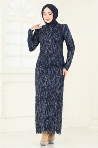 moda selvim Evening Dress 5634EDF311 Navy Blue - Thumbnail