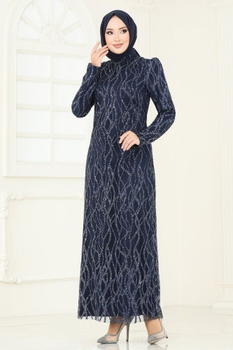 moda selvim Evening Dress 5634EDF311 Navy Blue - Thumbnail