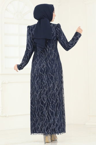 moda selvim Evening Dress 5634EDF311 Navy Blue - Thumbnail