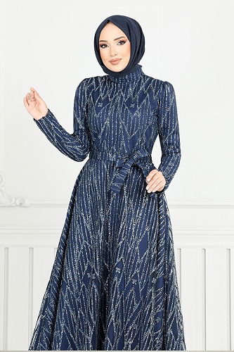 moda selvim Evening Dress 5640END900-M Navy Blue - Thumbnail