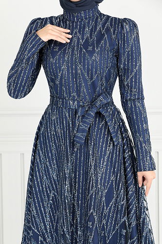 moda selvim Evening Dress 5640END900-M Navy Blue - Thumbnail