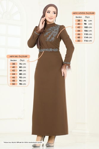 moda selvim Evening Dress 5642EDF311 Brown - Thumbnail