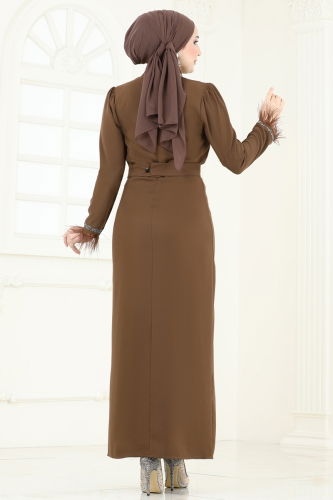 moda selvim Evening Dress 5642EDF311 Brown - Thumbnail